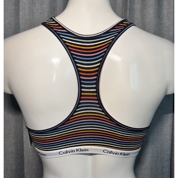 NWT Calvin Klein Rainbow Multicolor Striped Unlined Bralette, Size Small Bra - Picture 2 of 16
